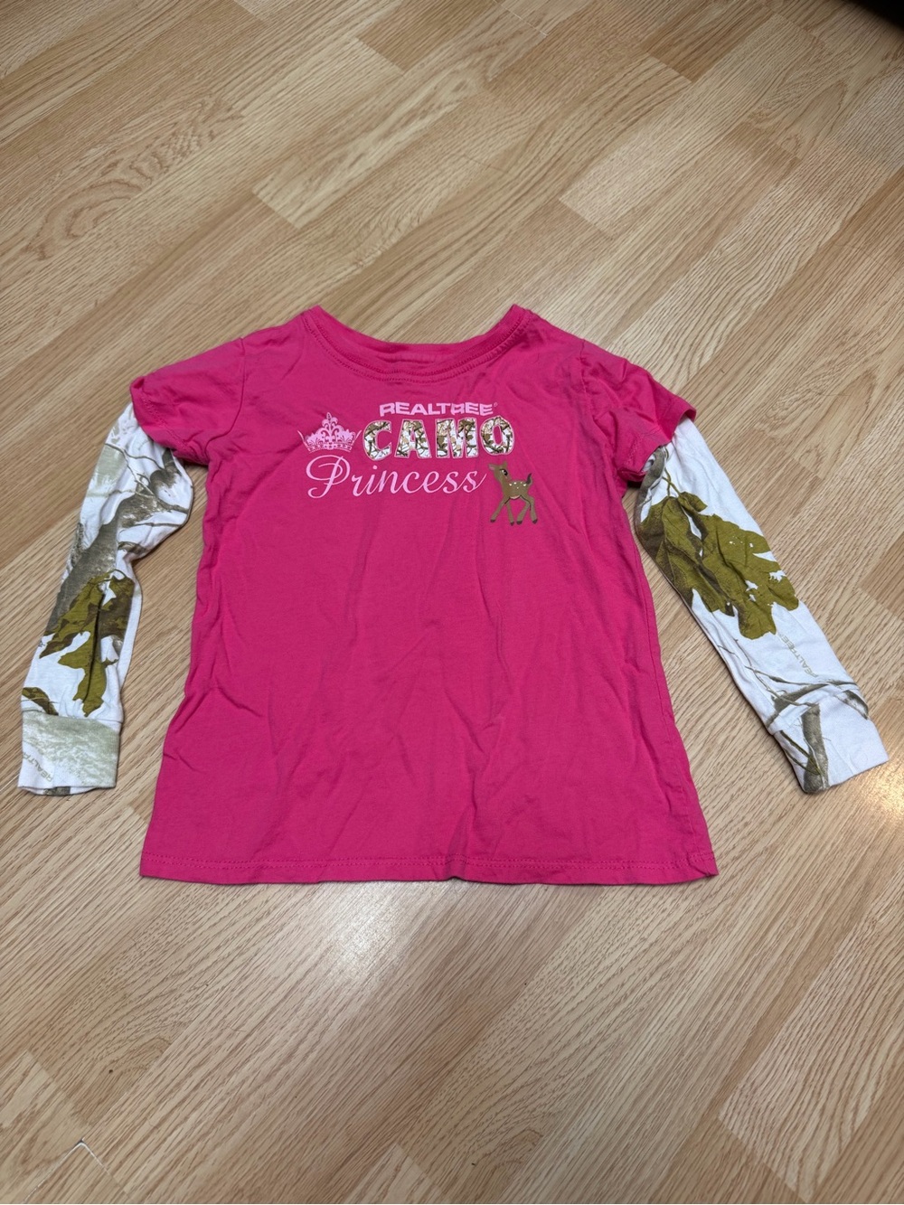Realtree Girls 5T Pink Camo Princess Layered Look Long Sleeve Graphic Shirt